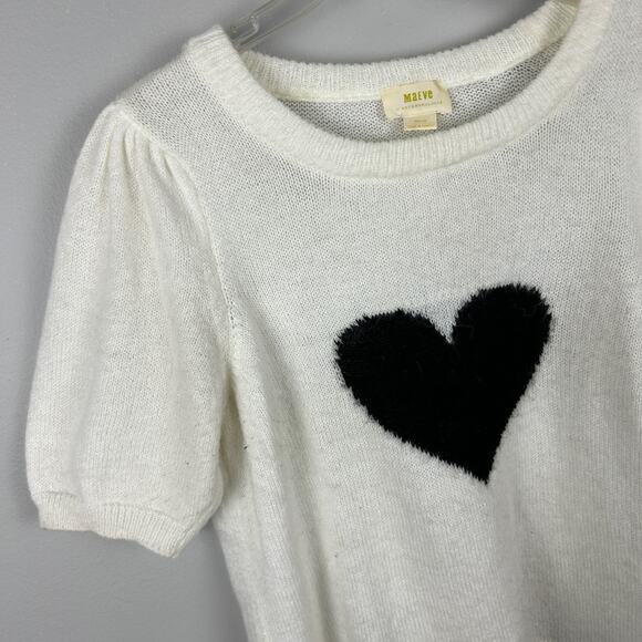 Anthropologie Maeve Short-Sleeve Puff Heart Sweater Tee M - Picture 5 of 7